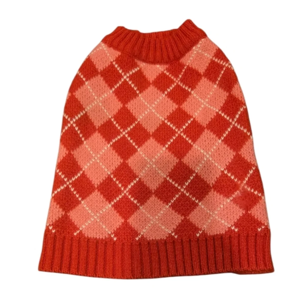 Red Argyle Knit Dog Sweater